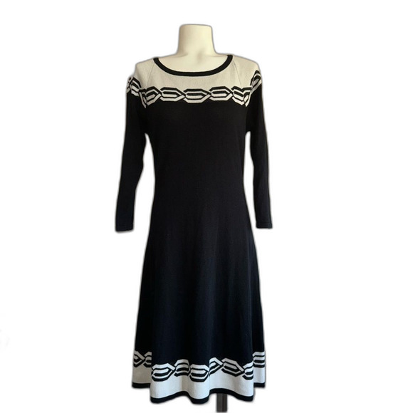 Nine West Knit Sweater Dress Black Off-White Small S - Picture 1 of 9